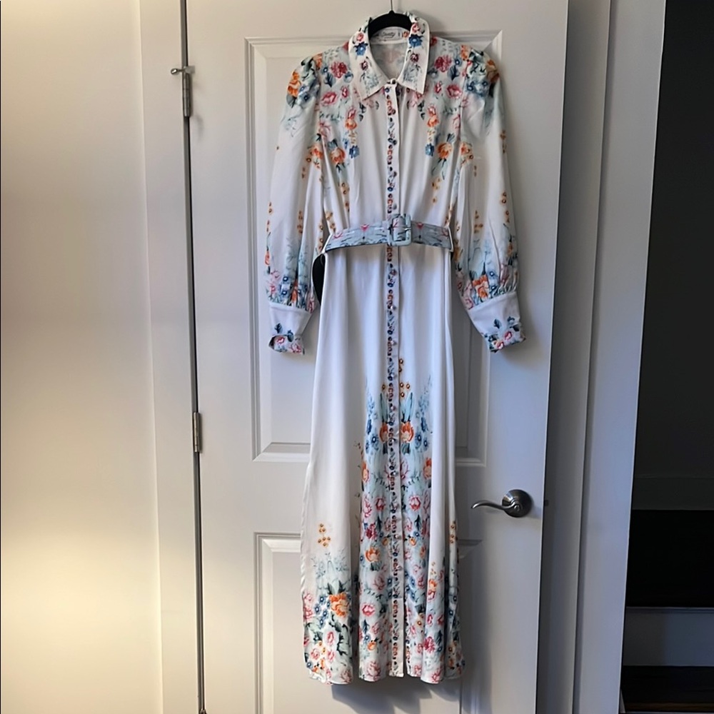 Floral Long Sleeve Dress with Belt - Picture 3 of 4